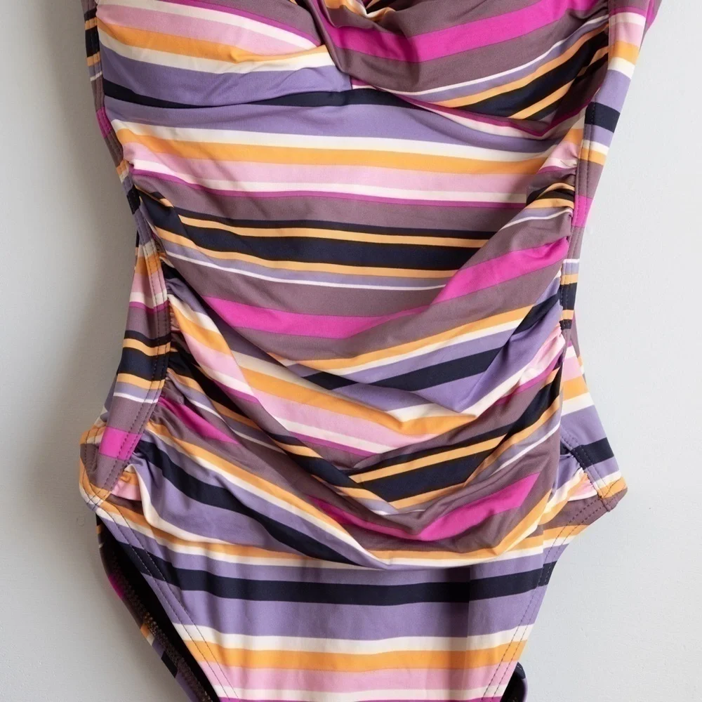 Simply Swim multi color stripe one piece bathing suit-S
